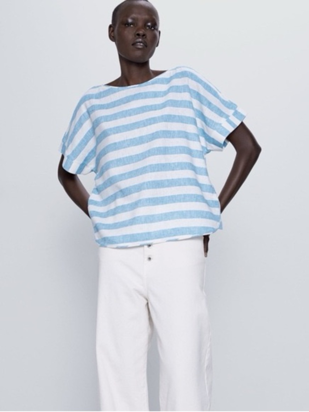 Zara Blue and White Striped linen blouse